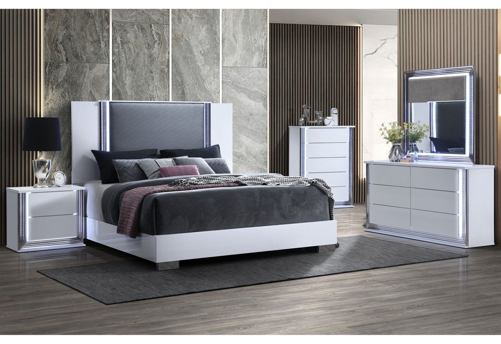 YLIME SMOOTH WHITE QUEEN BED GROUP