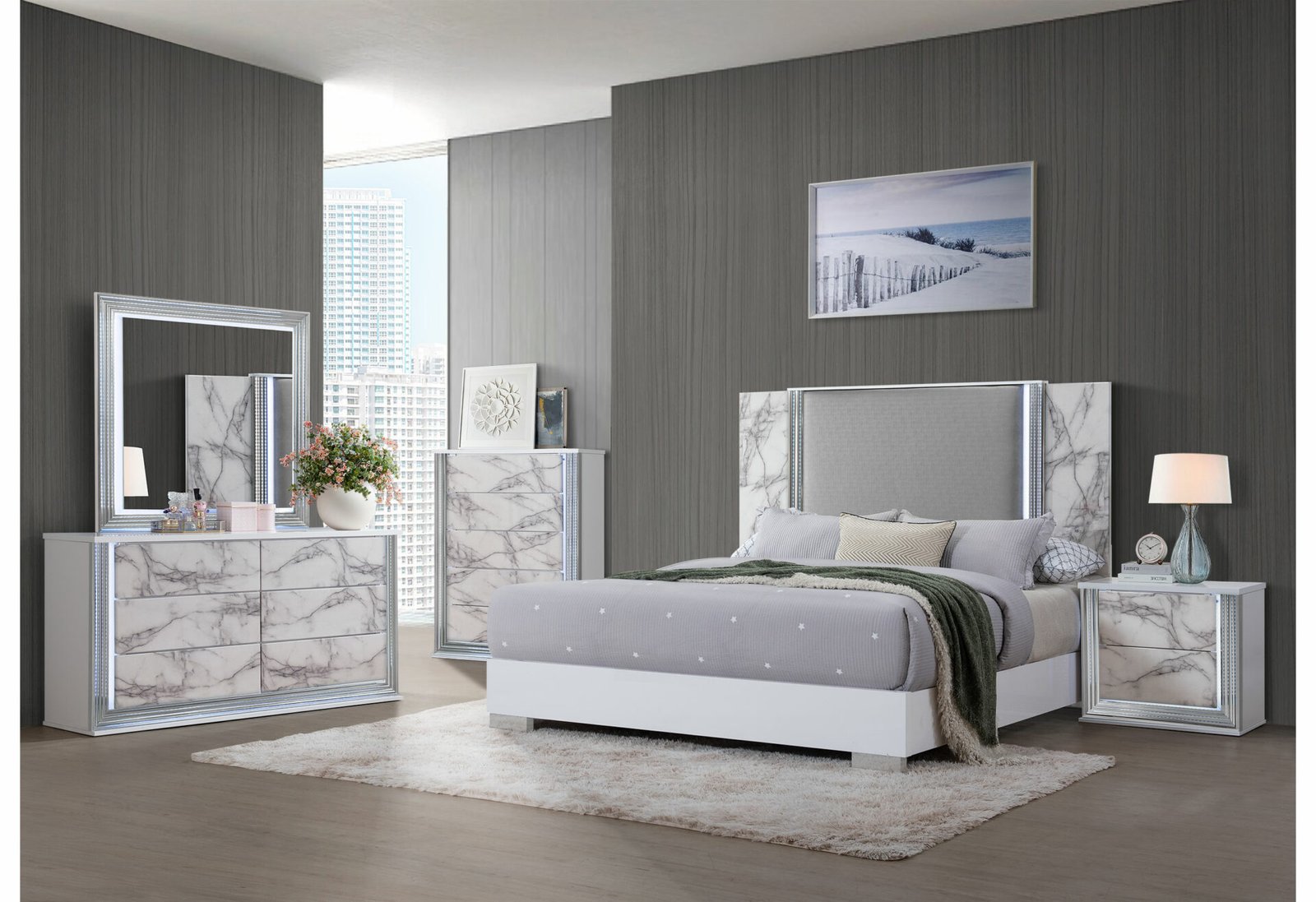 YLIME WHITE MARBLE MIRROR WITH LED - Image 4