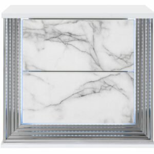 YLIME WHITE MARBLE NIGHTSTAND WITH LED