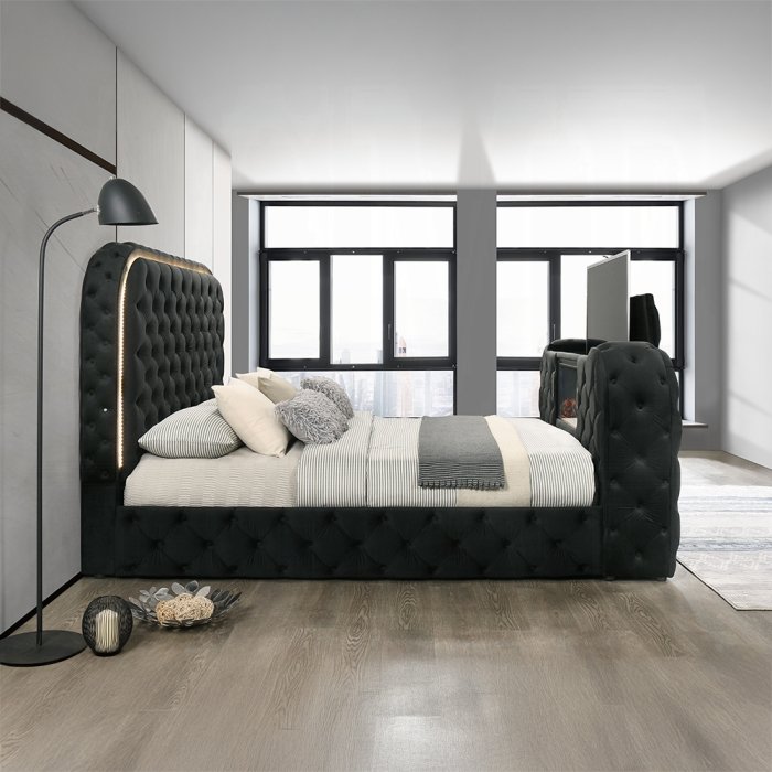 Kana Eastern King Bed w/LED, Fireplace & TV Stand