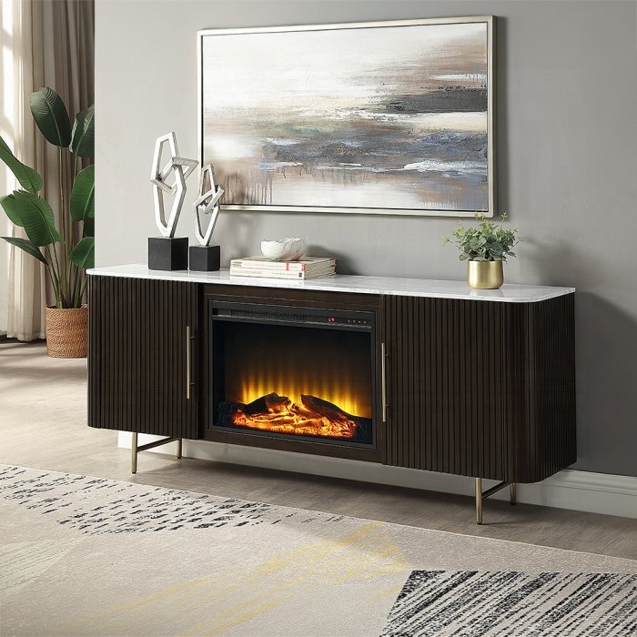 Clayten Server w/Marble Top & Fireplace