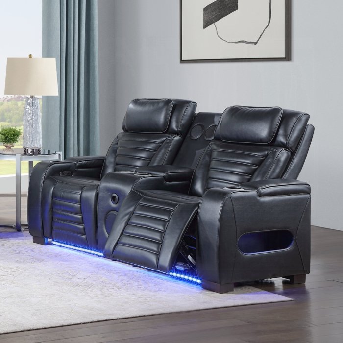 Ephron Power Motion Loveseat W/ Console, Power Headrests, LED & Speakers