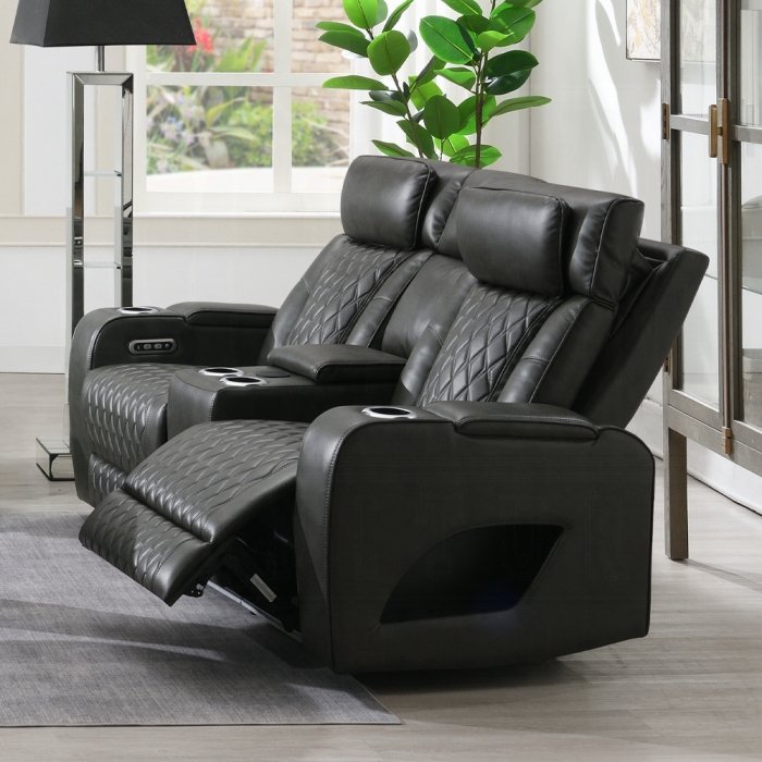 Taddeo Power Motion Loveseat w/Console, Speaker, USB, Wireless Charger & LED